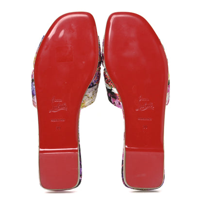 Christian Louboutin Crepe Satin Celebration Print Nicol Is Back Flat Sandals 39  Multicolor 7 of 10