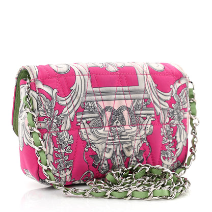 Versace Silk Barocco Printed Quilted Virtus Chain Flap Shoulder Bag Fuschia 3 of 11