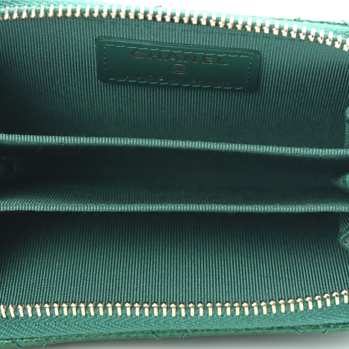 Metallic Caviar Quilted Zip Coin Purse Green