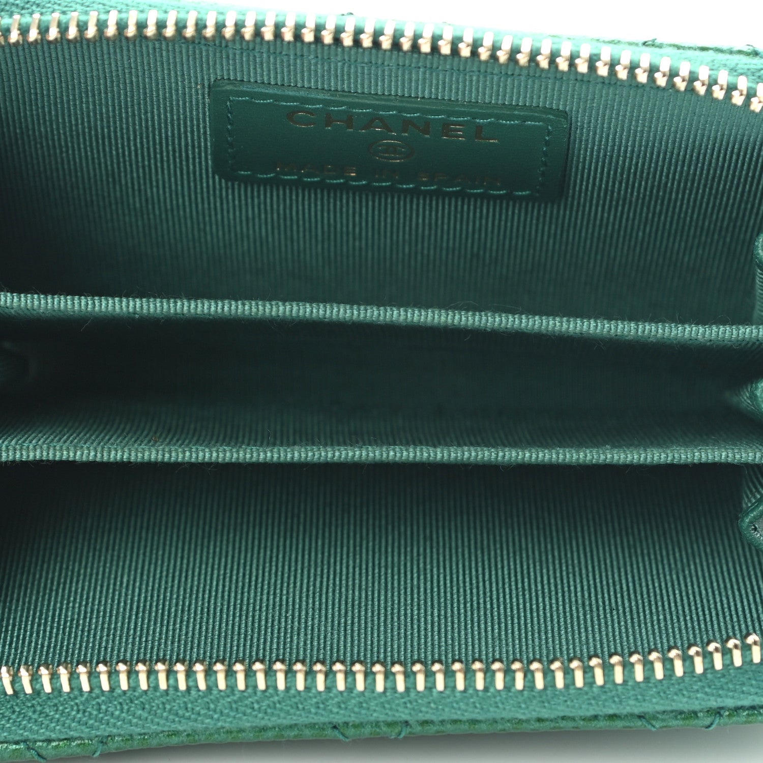 Chanel Metallic Caviar Quilted Zip Coin Purse Green 5 of 8
