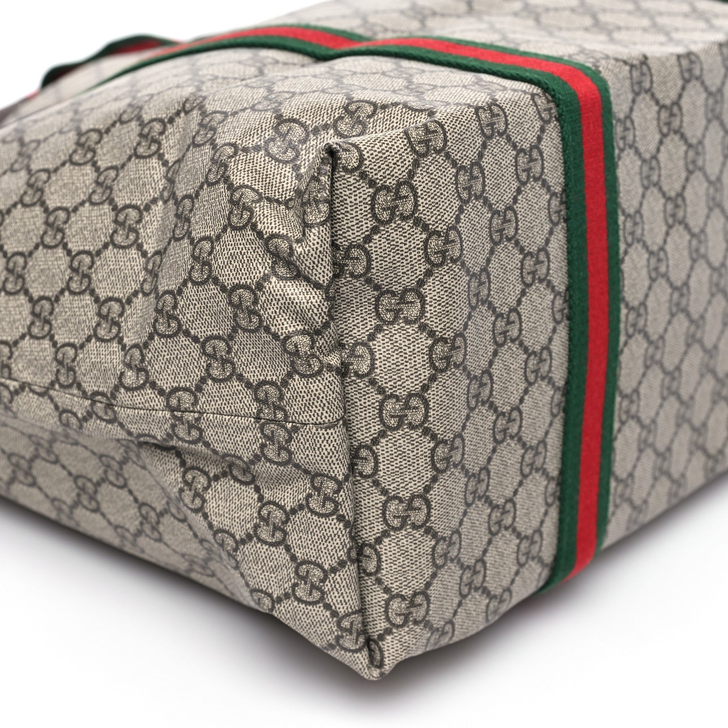 Gucci Tender GG Supreme Monogram Textured Dollar Calfskin Web Tote Beige Ebony New Acero 8 of 9