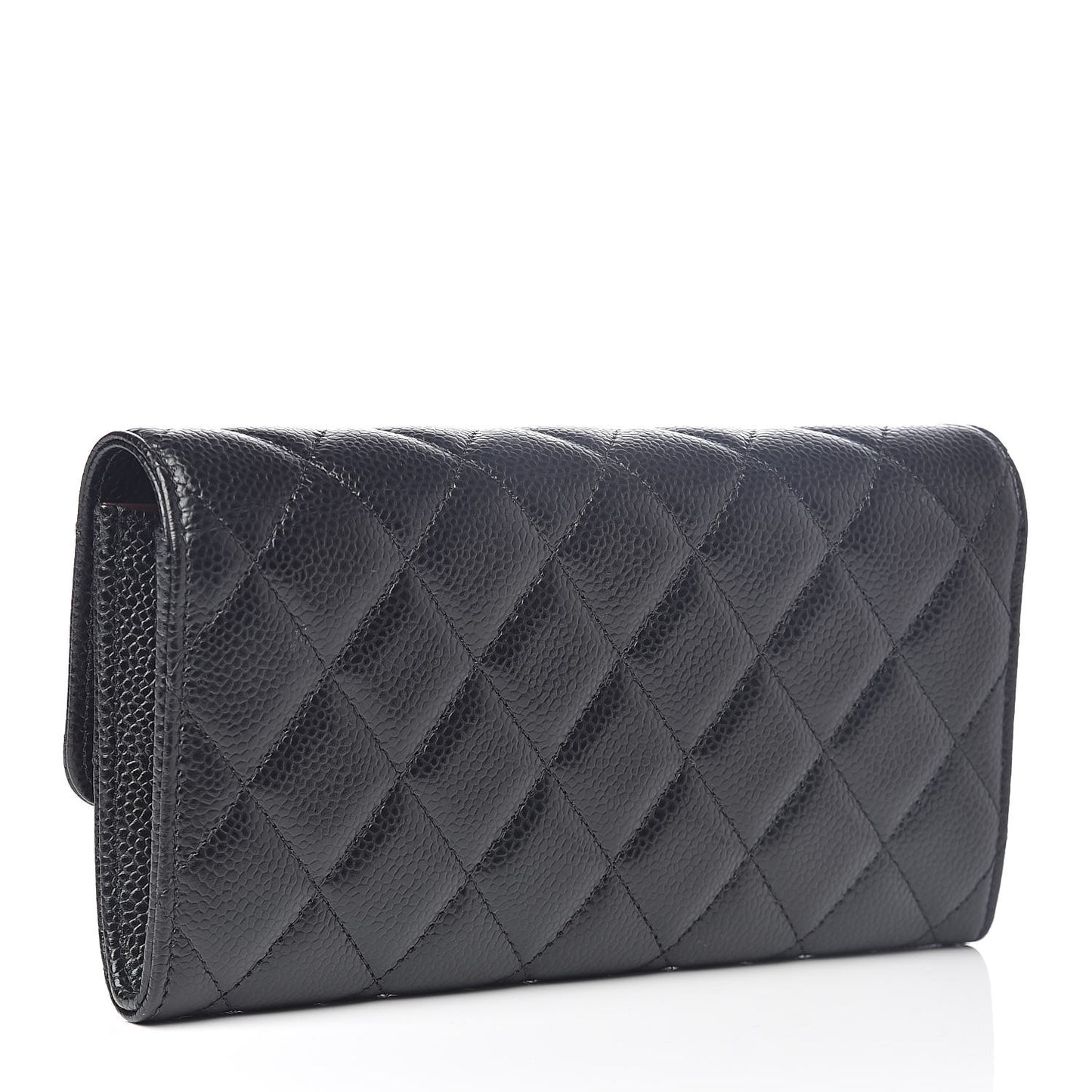 Caviar Quilted Large Gusset Flap Wallet Black