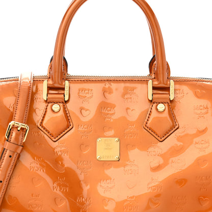MCM Patent Monogram Boston Bag Bronze 8 of 11