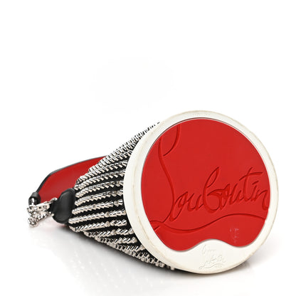 Christian Louboutin Silk Satin Calfskin Marie Jane Loubirun Studded Bucket Black Silver 4 of 7