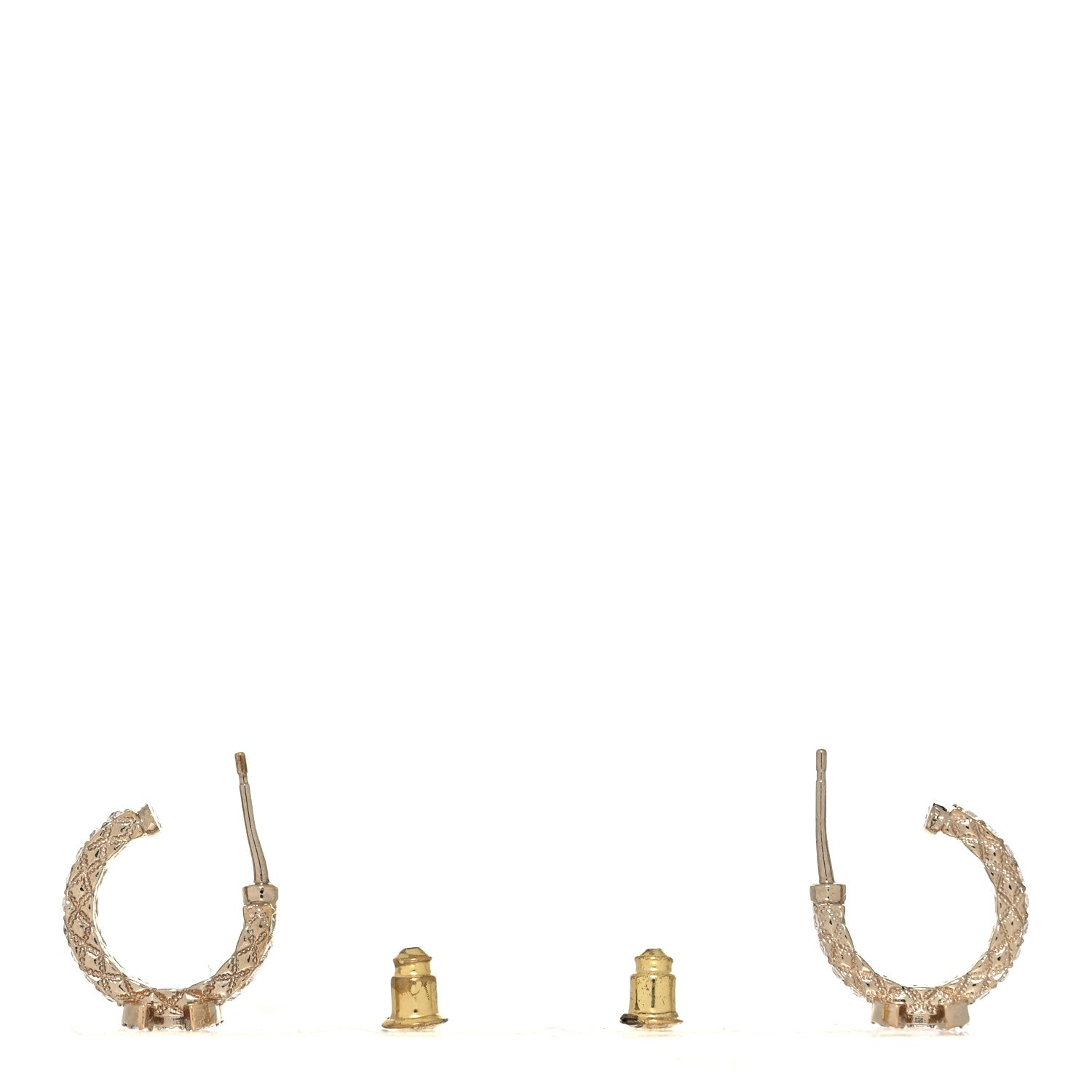 Chanel Metal Crystal Quilted CC Hoop Earrings Gold 3 of 4