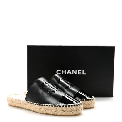 Chanel Iridescent Goatskin Patent CC Espadrille Mules 36 Black 10 of 10