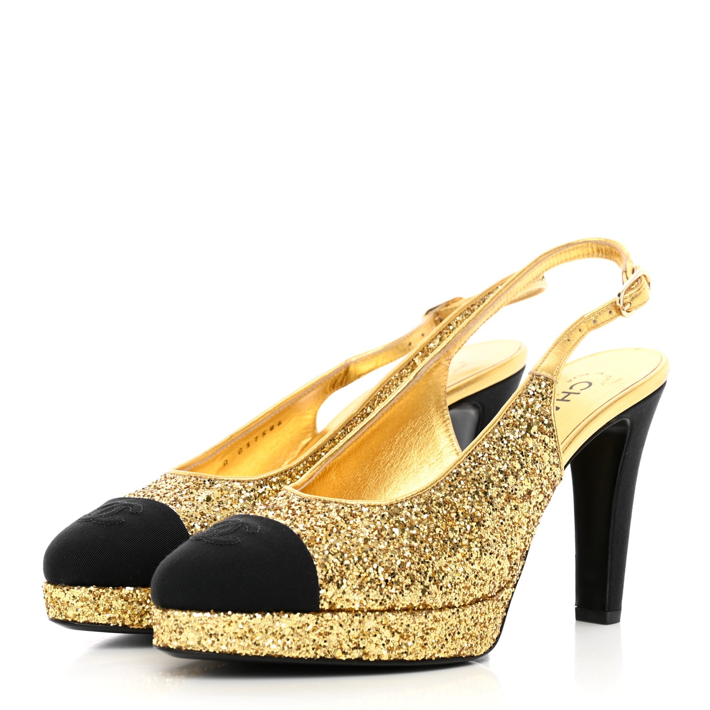 Glitter Grosgrain Cap Toe CC Slingback Pumps 39.5 Gold Black