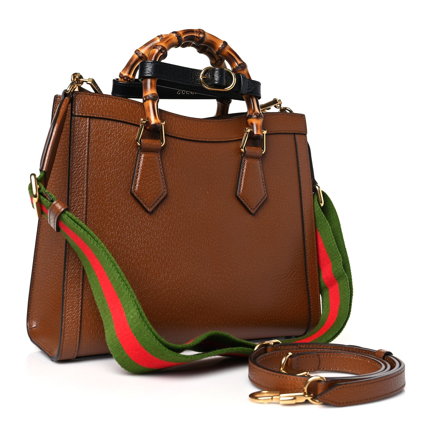 Textured Dollar Calfskin Web Small Diana Tote Bag Cuir Black