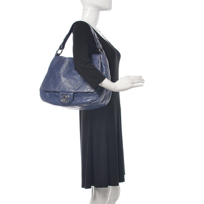 Chanel Glazed Calfskin Stitched XL On The Road Flap Blue 2 of 15