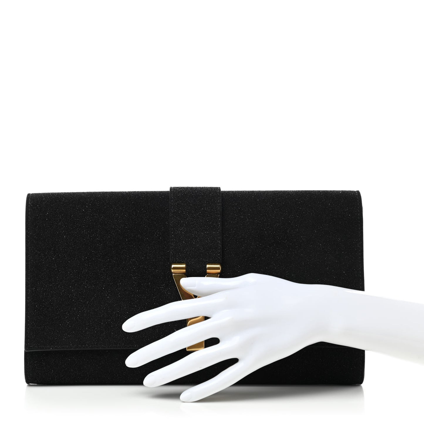 Glitter Calfskin Classic Y Ligne Clutch Black