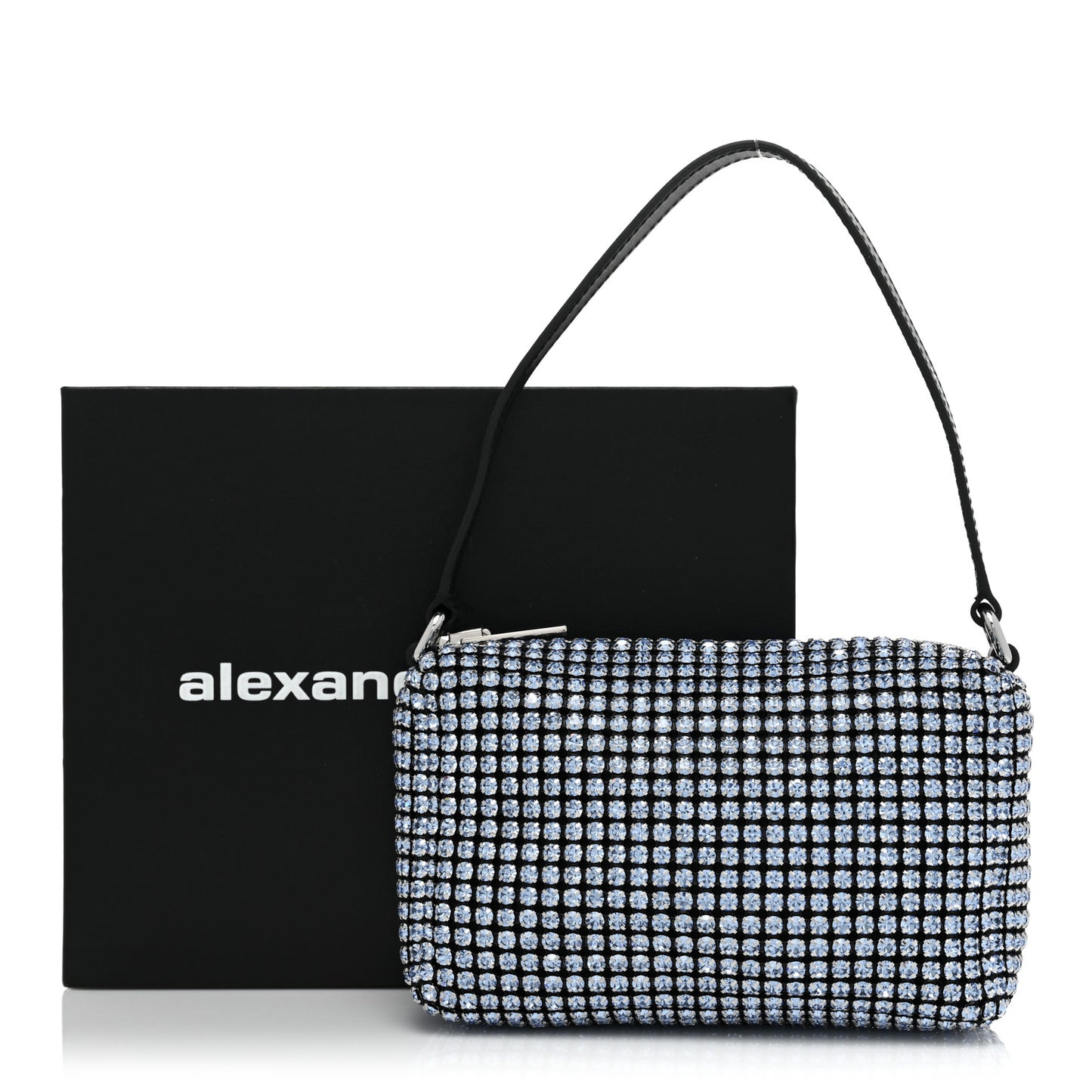 Mesh Crystal Rhinestone Mini Heiress Pouch Baby Blue