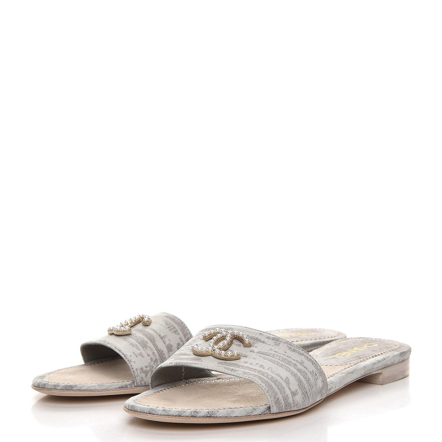 Lizard Pearl CC Sandals 37.5 Grey White