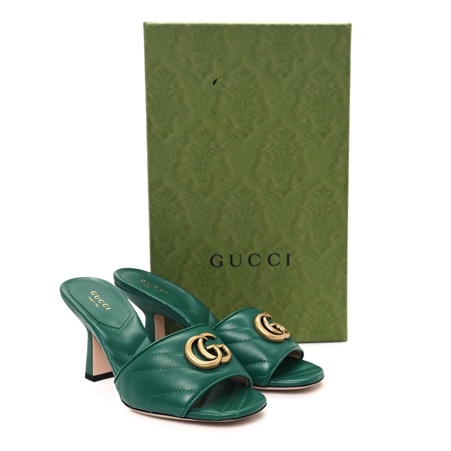 Nappa Matelasse GG Marmont 75mm Slide Sandals 36 Emerald