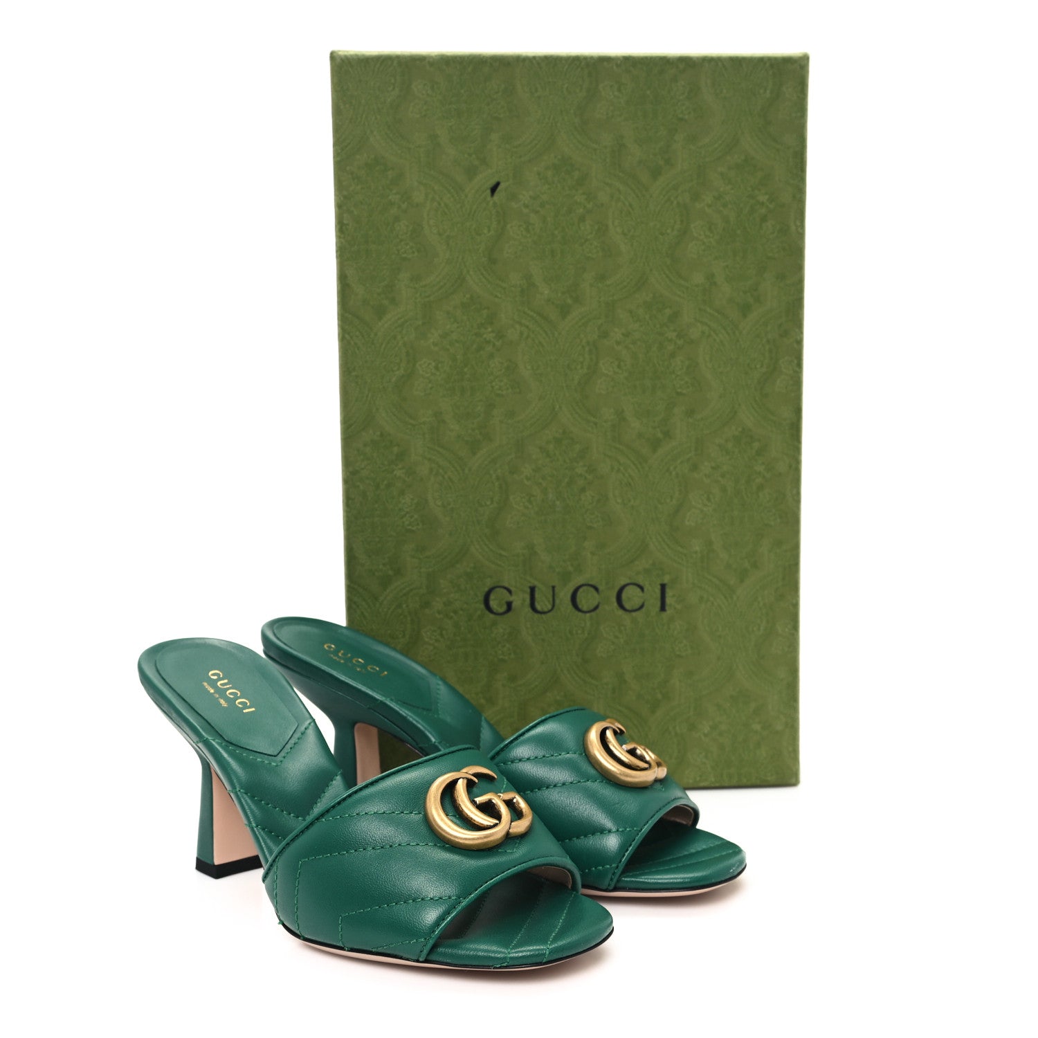Gucci Nappa Matelasse GG Marmont 75mm Slide Sandals 36 Emerald 10 of 10