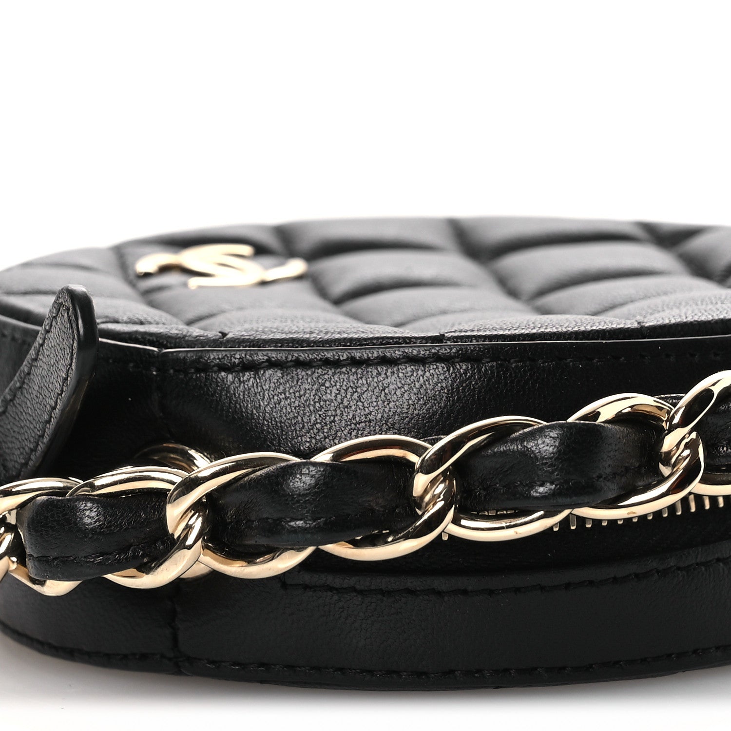Chanel Lambskin Quilted Chain Round Mini Clutch Black 10 of 12