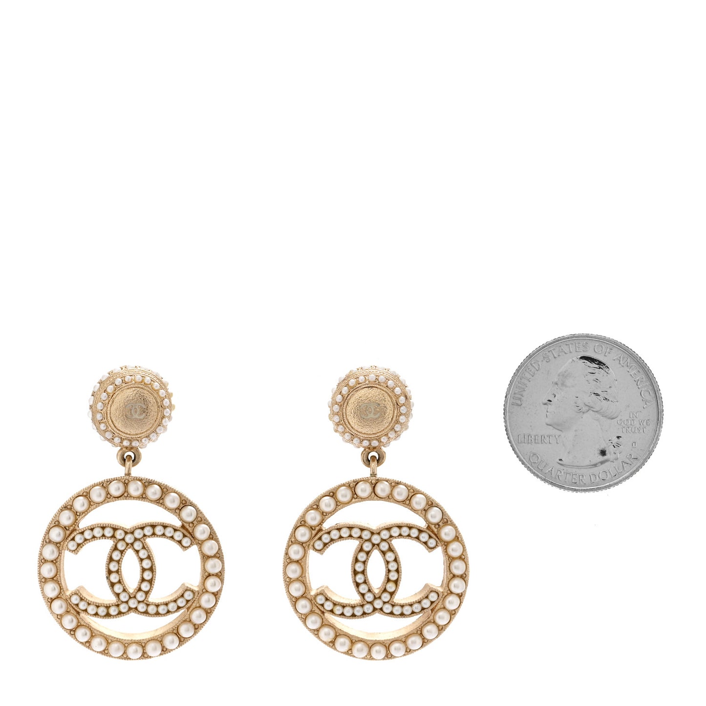 Pearl CC Drop Earrings Light Gold