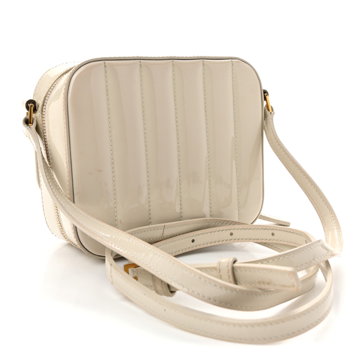 Patent Matelasse Monogram Toy Vicky Camera Bag Off White