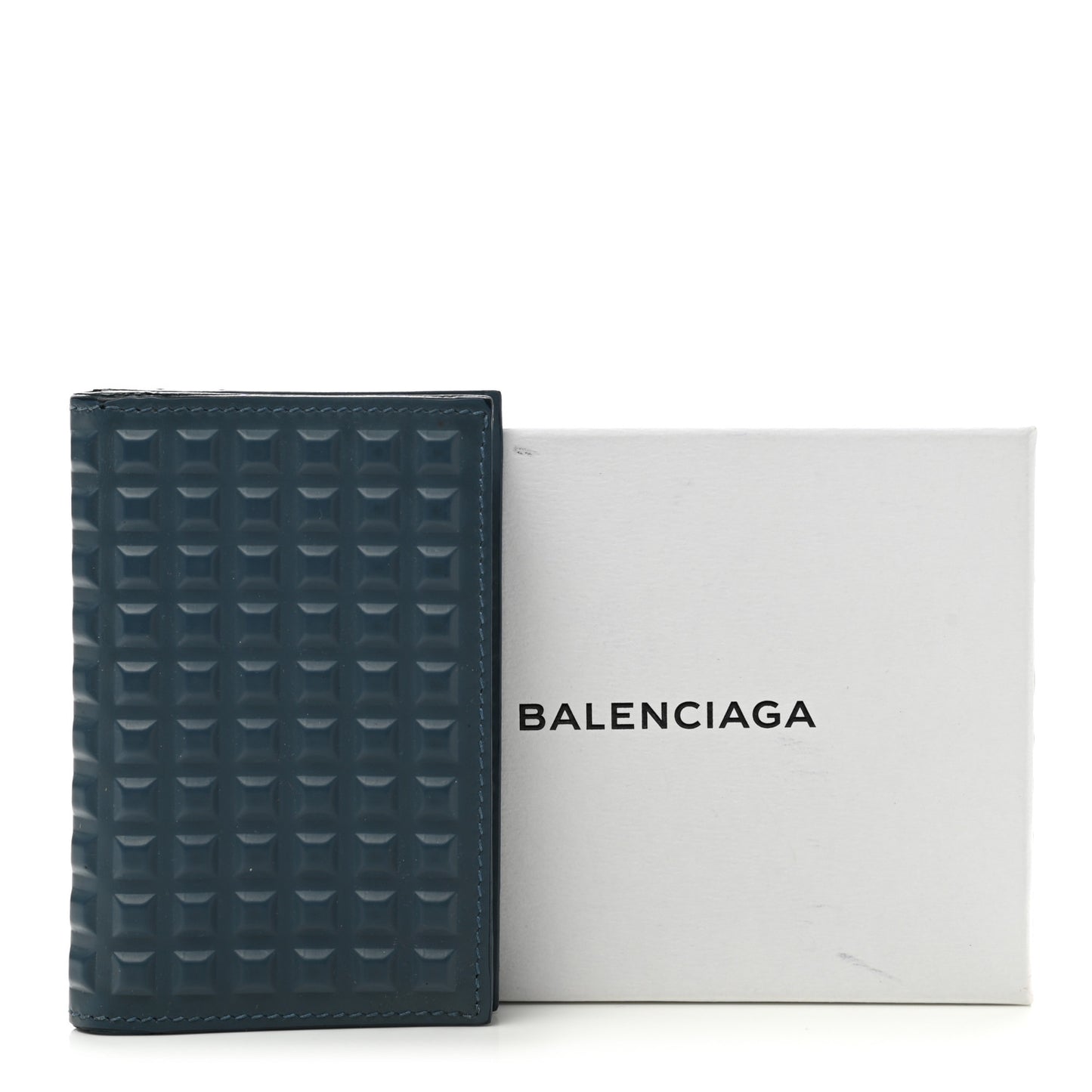 Calfskin Grid Embossed Passport Cover Bleu Glacier