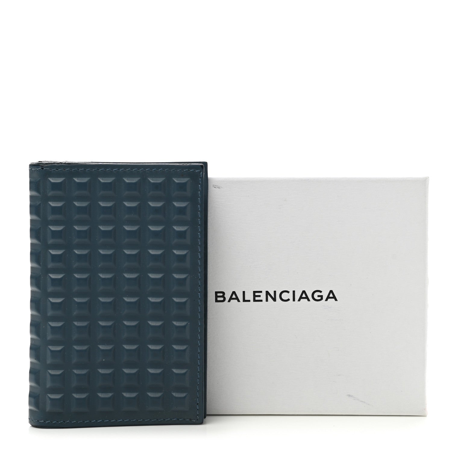 Balenciaga Calfskin Grid Embossed Passport Cover Bleu Glacier 10 of 10