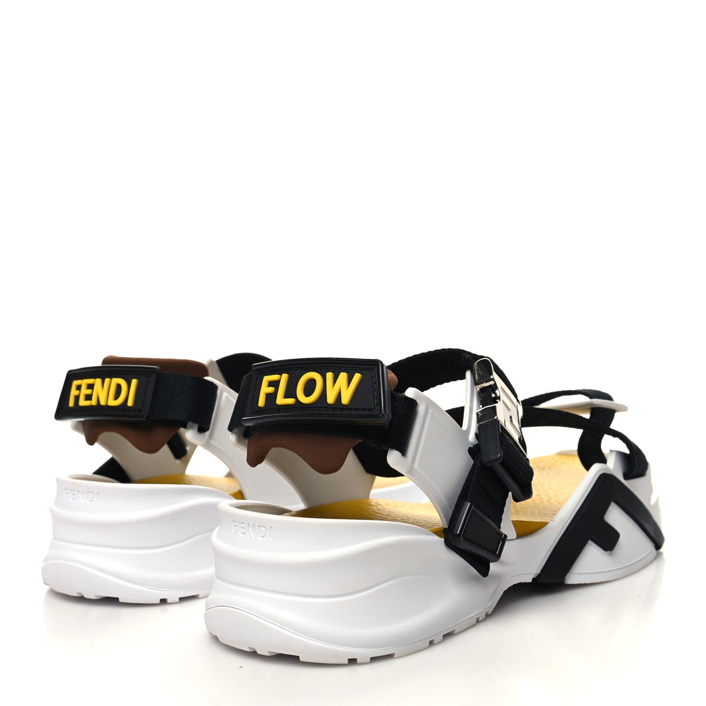 Rubber Jacquard Lycra TPU FF Mens Fendi Flow Sandals 8 Black Tobacco Ultra White