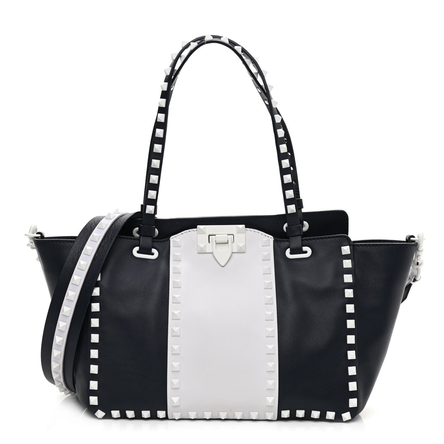 Valentino Garavani Vitello Colorblock Small Free Rockstud Tote Marine Optic White 1 of 11