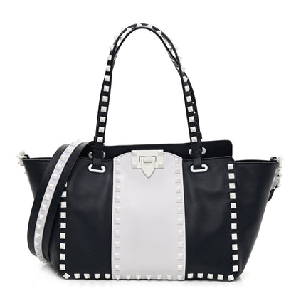 Valentino Garavani Vitello Colorblock Small Free Rockstud Tote Marine Optic White 1 of 11