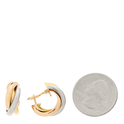 Cartier 18K Pink Yellow White Gold Classic Trinity Hoop Earrings 2 of 6