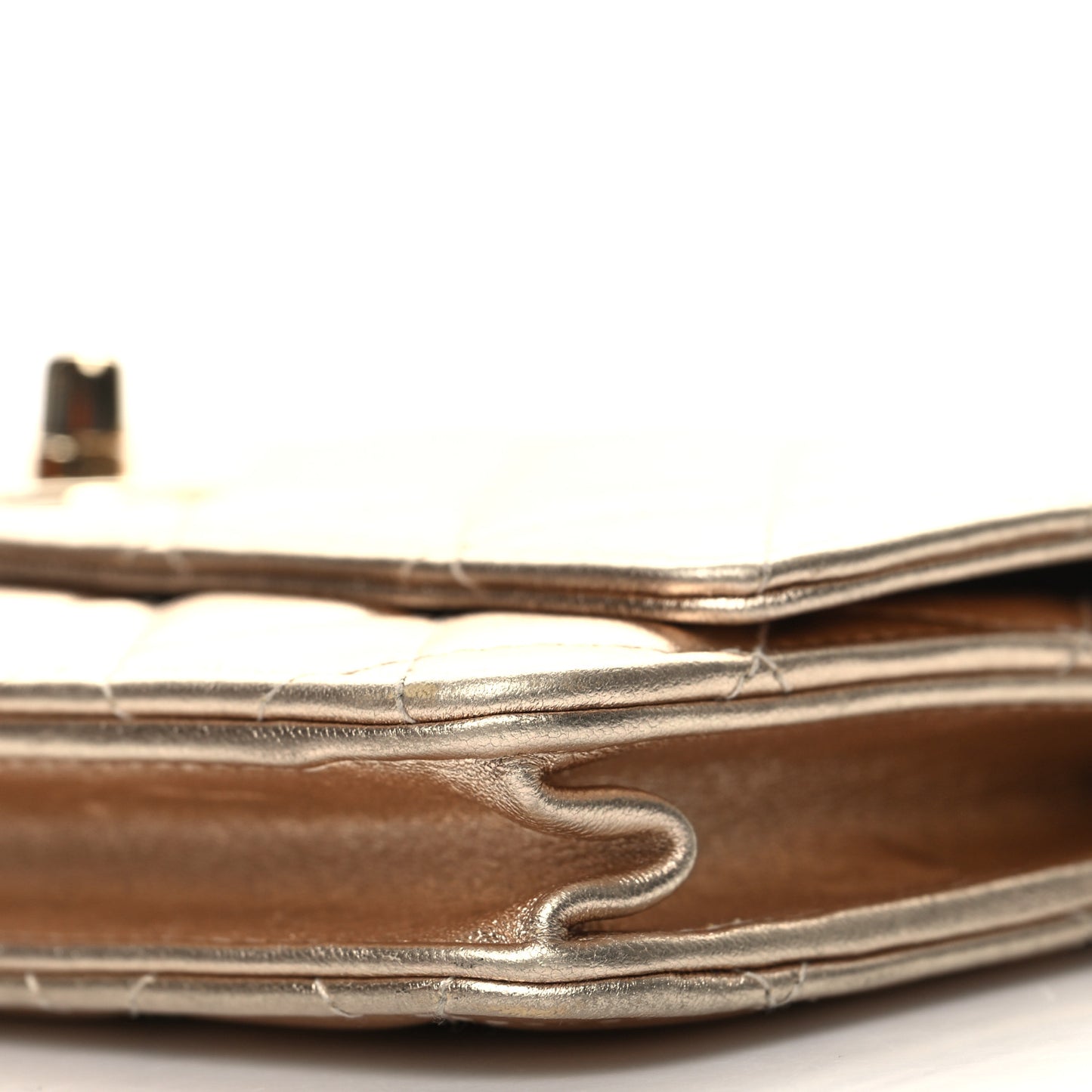 Metallic Lambskin Quilted Trendy CC Wallet On Chain WOC Gold