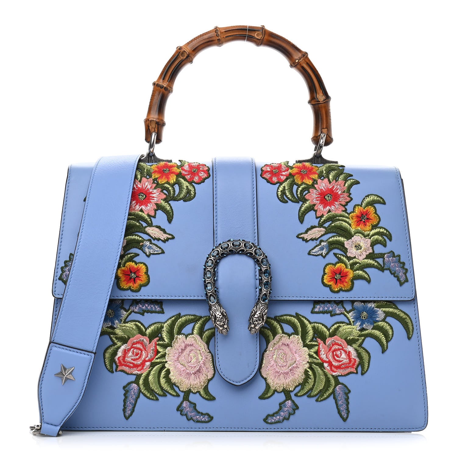 Gucci Moon Calfskin Crystal Web Embroidered Large Dionysus Bamboo Top Handle Bag Clear Sky Blue Multicolor 1 of 10