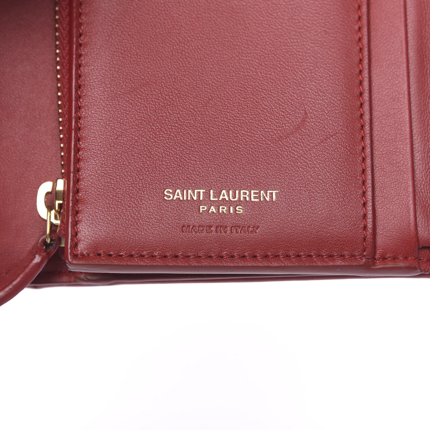 Patent Matelasse Monogram Vicky Tri-Fold Wallet Rouge
