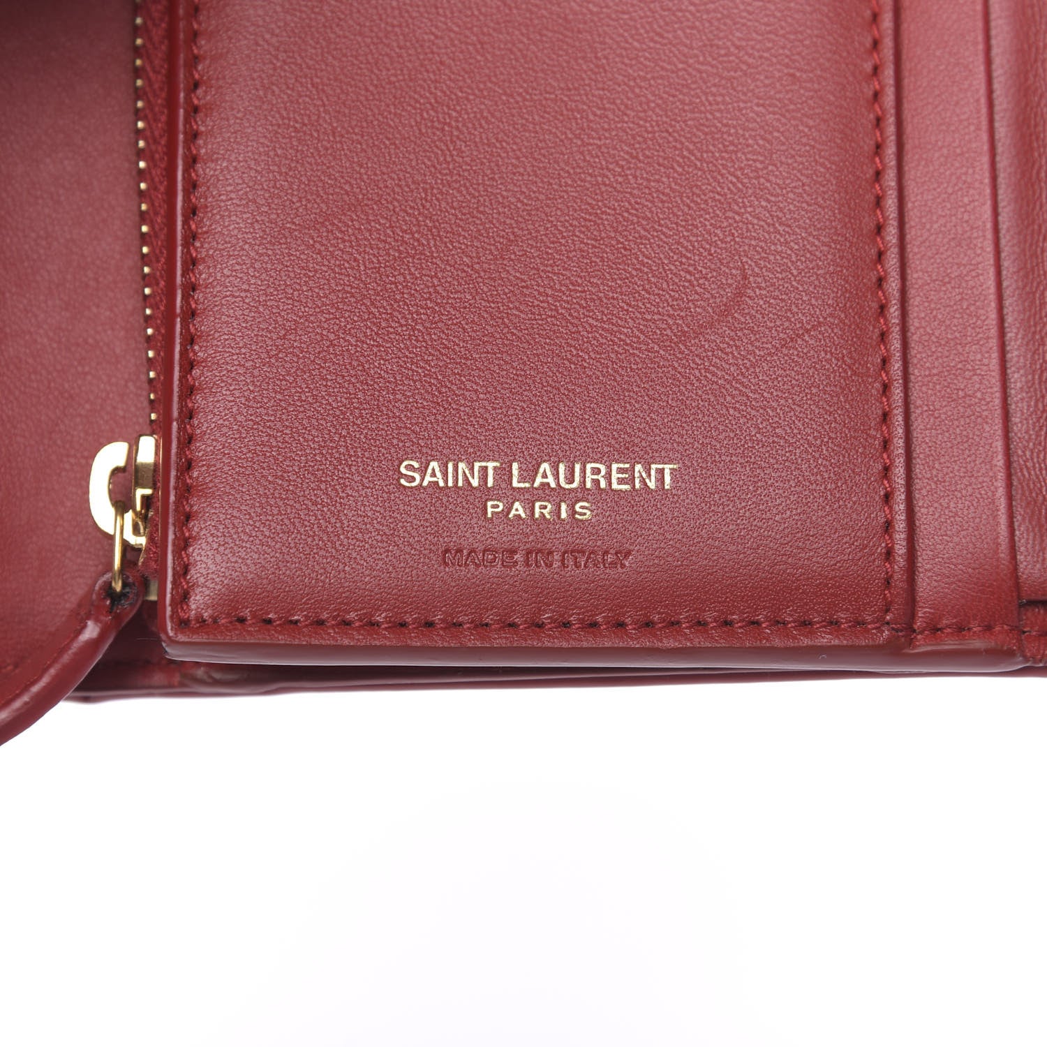 Saint Laurent Patent Matelasse Monogram Vicky Tri-Fold Wallet Rouge 6 of 7