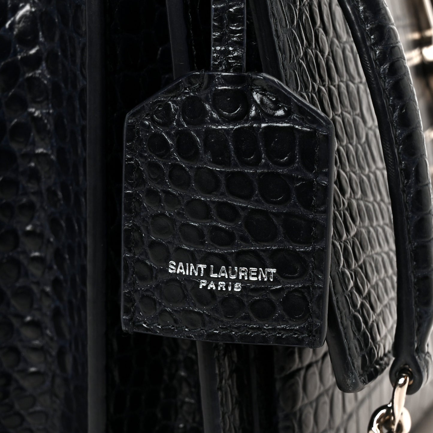 Calfskin Crocodile Embossed Medium Monogram Sunset  Deep Marine