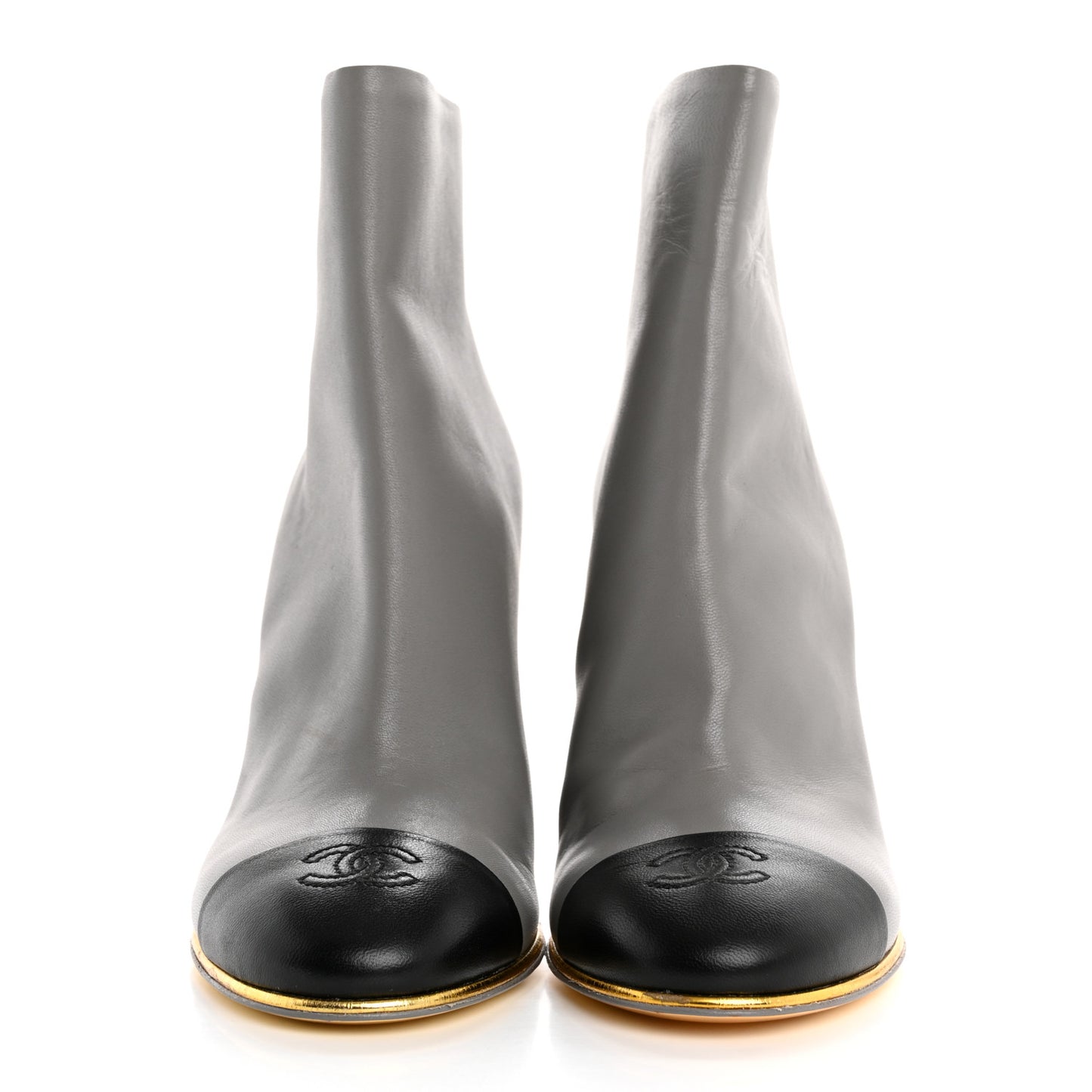Lambskin Cap Toe Open Wedge Ankle Boots 36.5 Grey Black