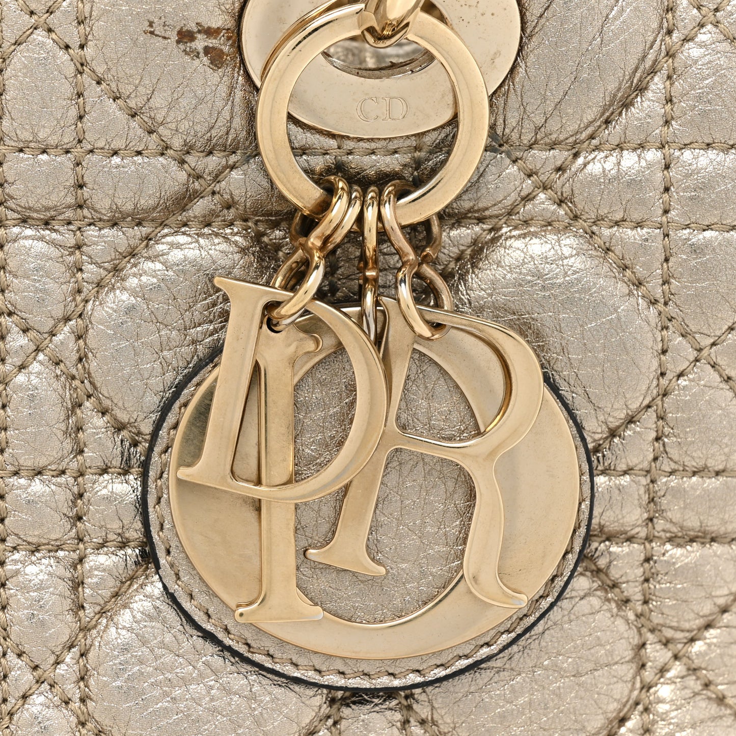 Metallic Grained Calfskin Cannage Medium Supple Lady Dior Gold