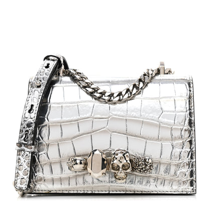 Alexander McQueen Metallic Crocodile Embossed Jeweled Satchel Silver 1 of 7