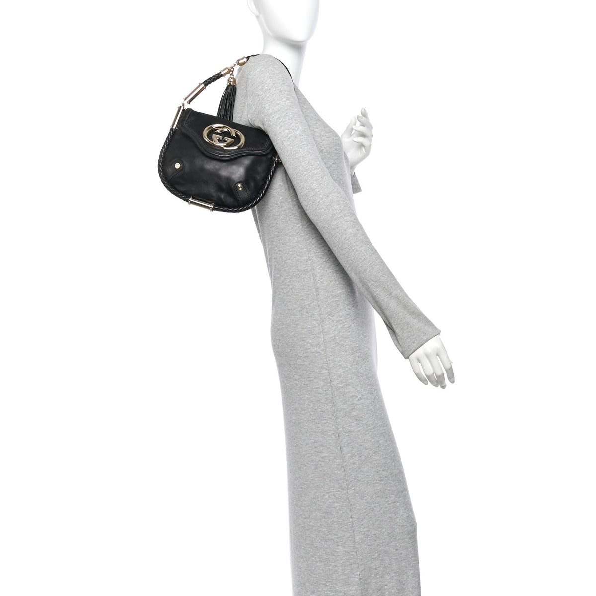 Gucci Calfskin Small Britt Tassel Shoulder Bag Black 2 of 11