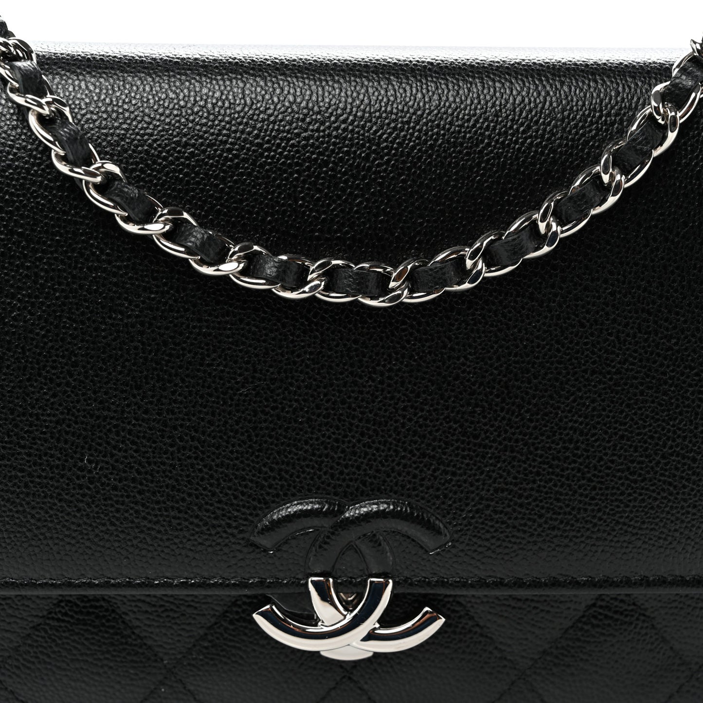 Grained Calfskin Quilted CC Box Wallet On Chain WOC Black