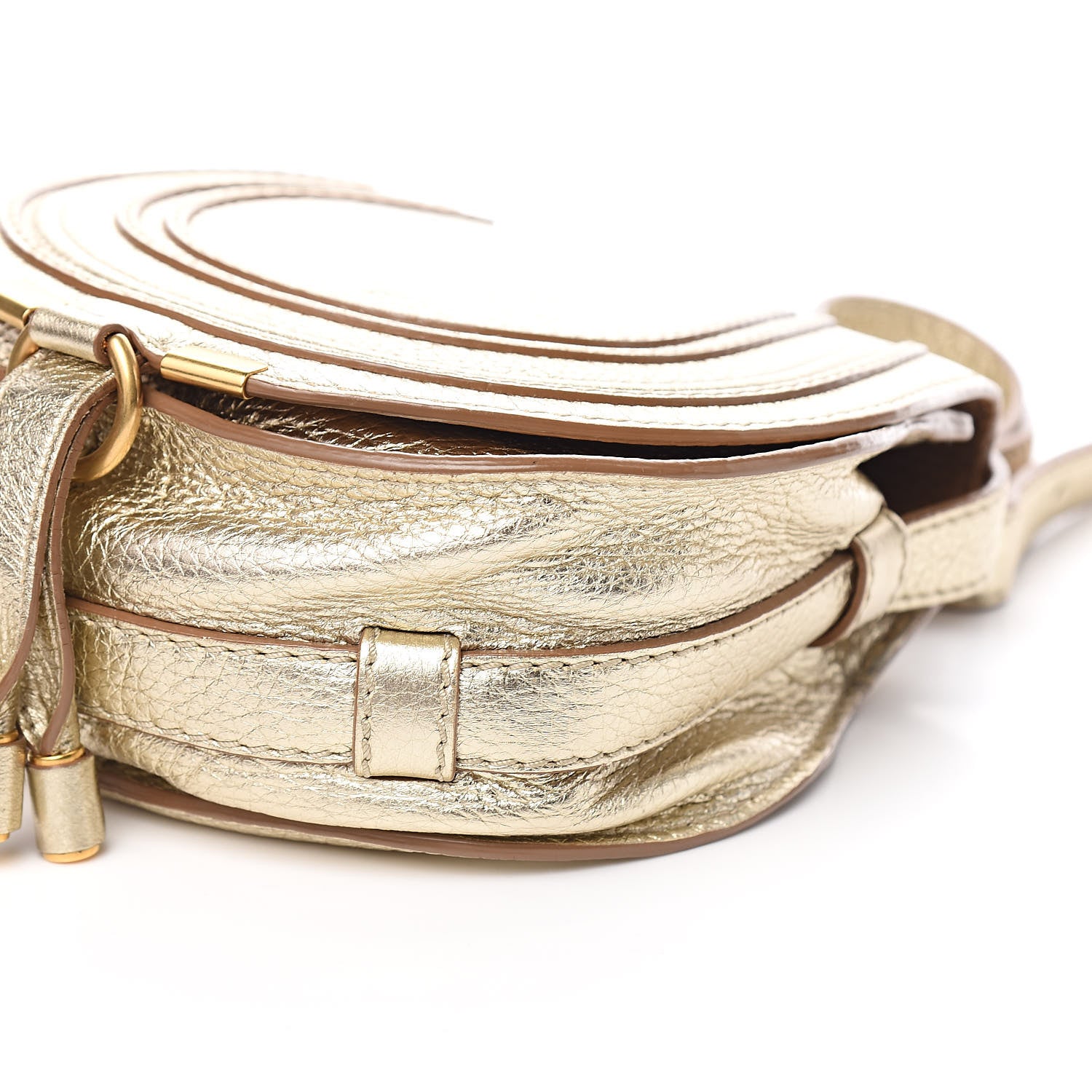 Chloe Metallic Calfskin Mini Marcie Round Crossbody Bag Gold 9 of 11