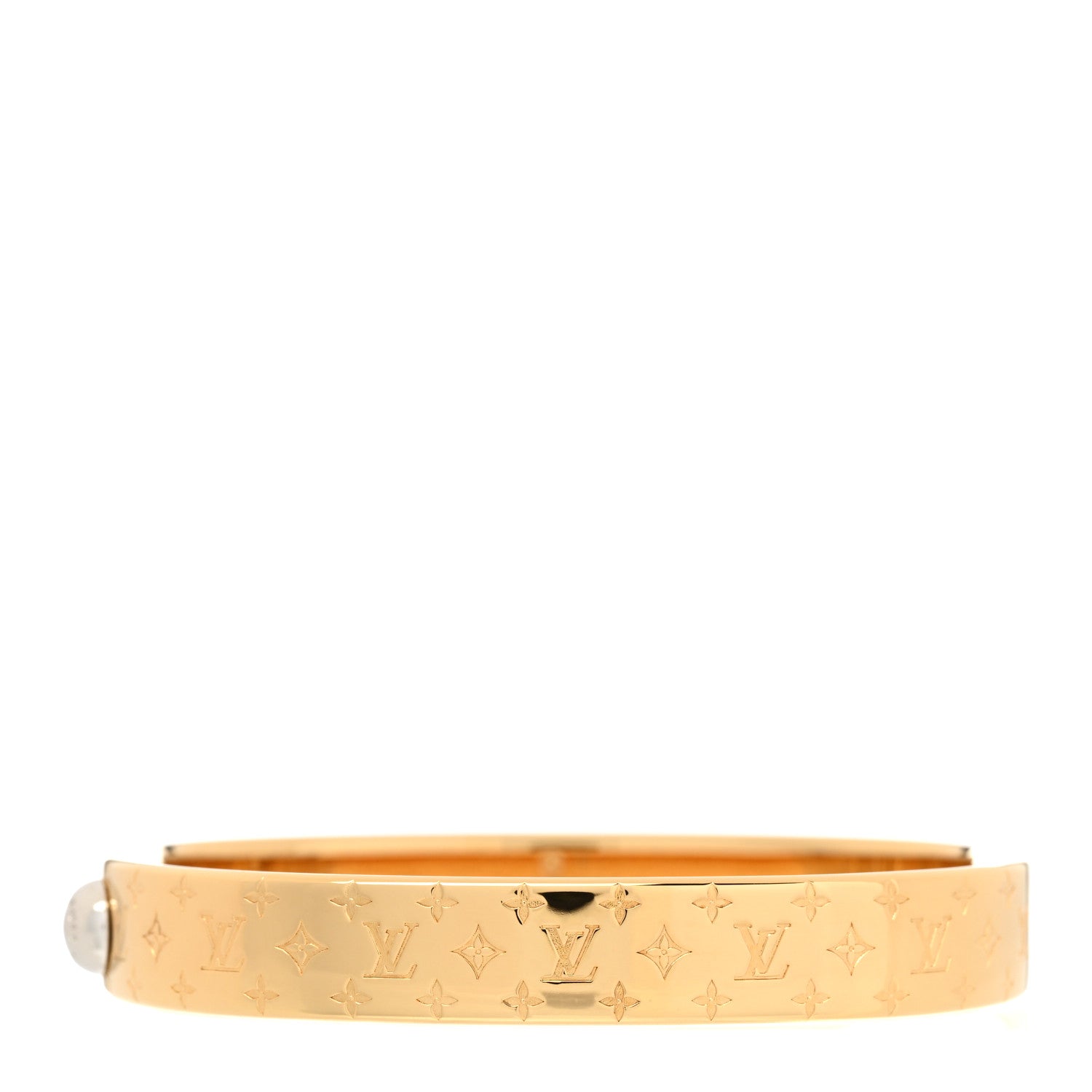 Louis Vuitton Brass Crystal Monogram Nanogram Strass Cuff S Gold 1 of 7