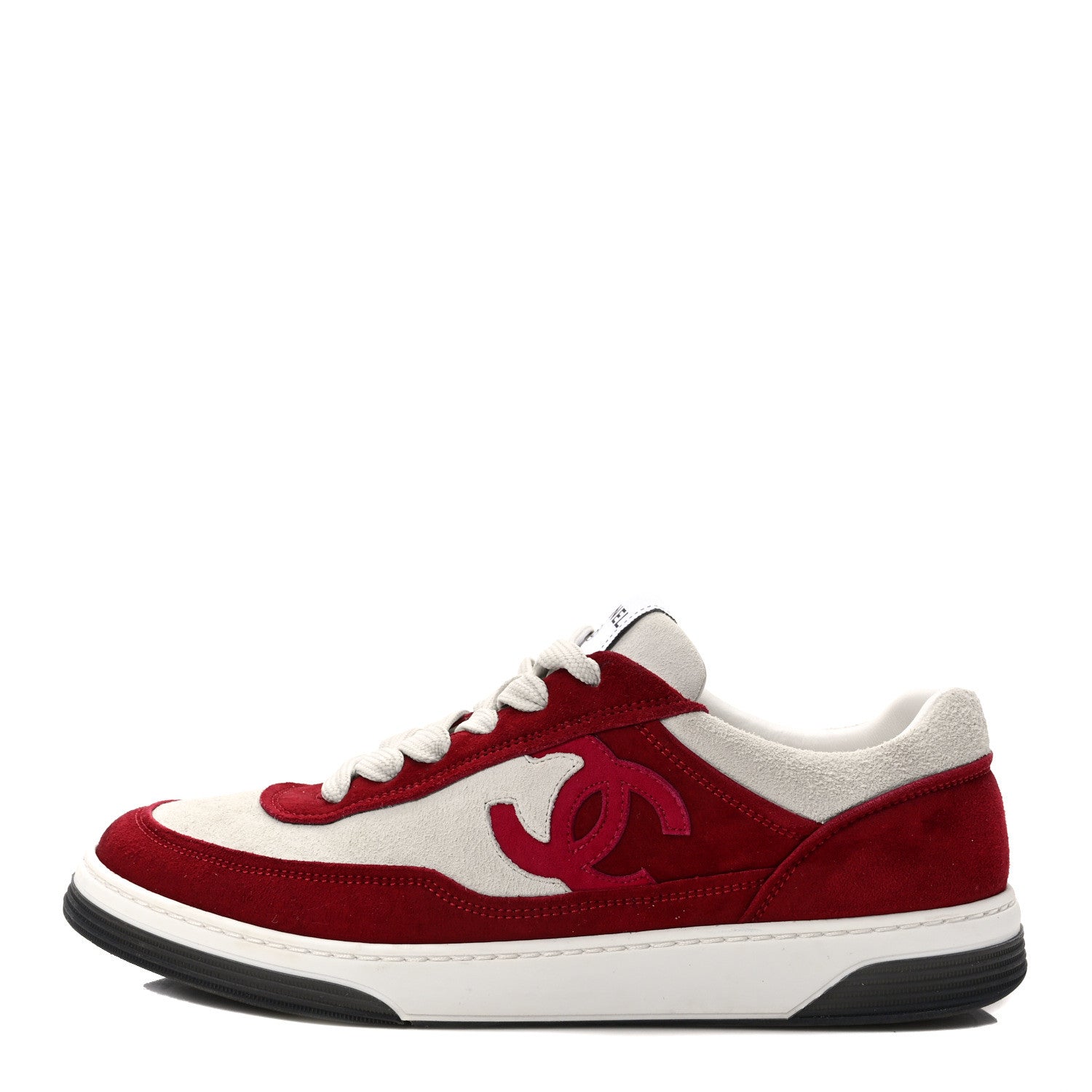 Chanel Suede Kidskin Womens CC Sneakers 39.5 Burgundy White 1 of 8