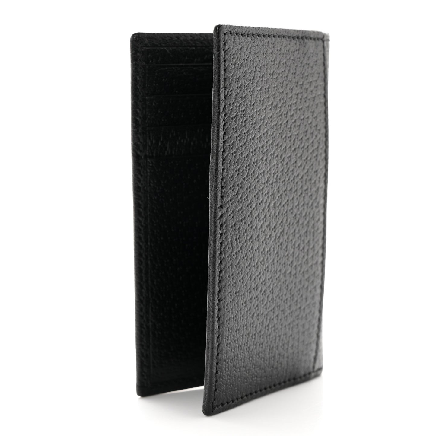 Textured Dollar Calfskin Horsebit Card Holder Black