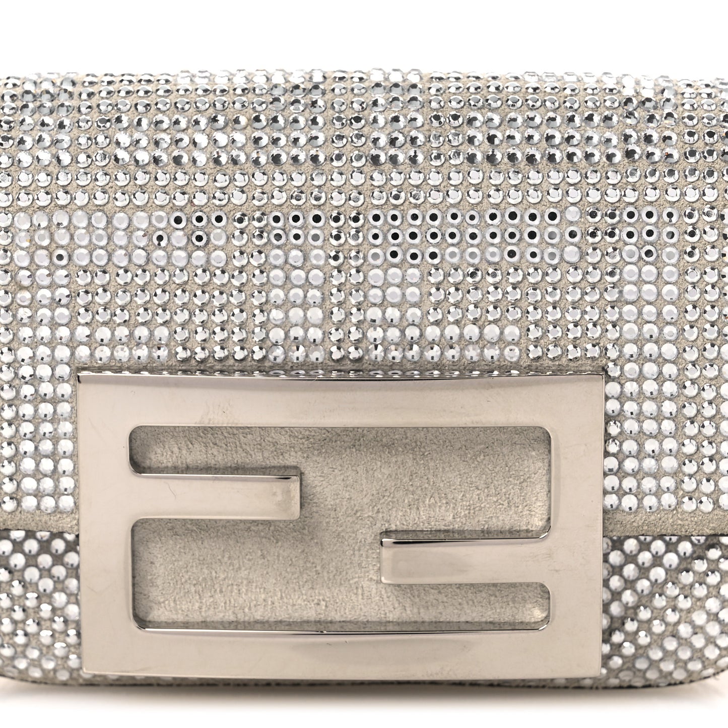 Crystal Vitello Laminato FF Nano Maxi Buckle Baguette Charm  Crystal Argento