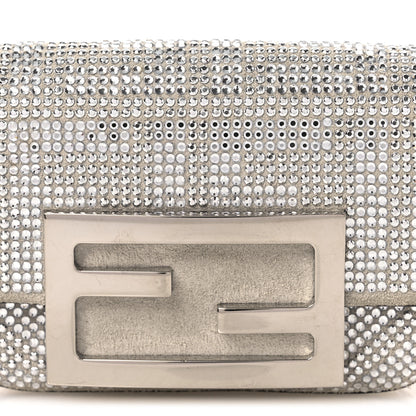 Fendi Crystal Vitello Laminato FF Nano Maxi Buckle Baguette Charm  Crystal Argento 8 of 11