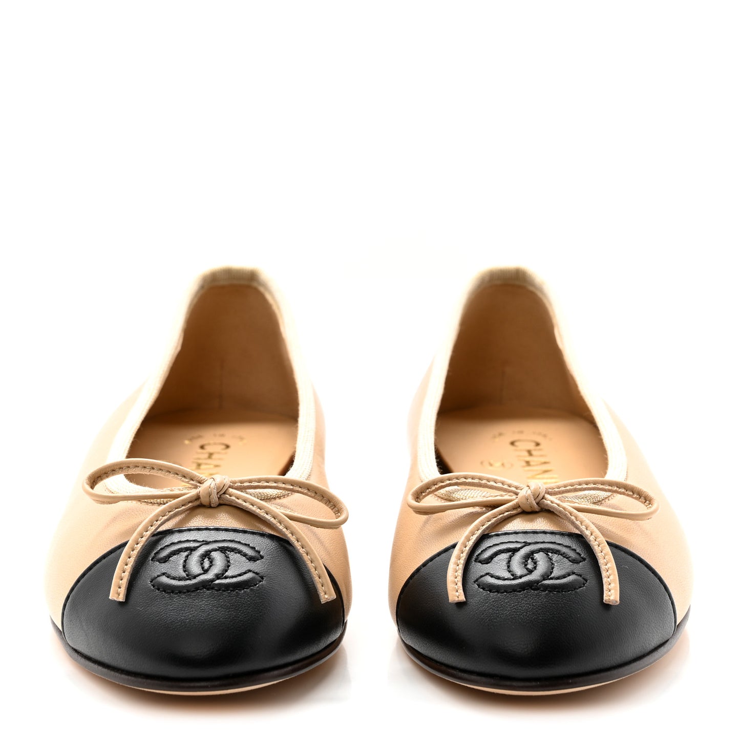 Lambskin Cap Toe CC Ballerina Flats 35.5 Dark Beige Black
