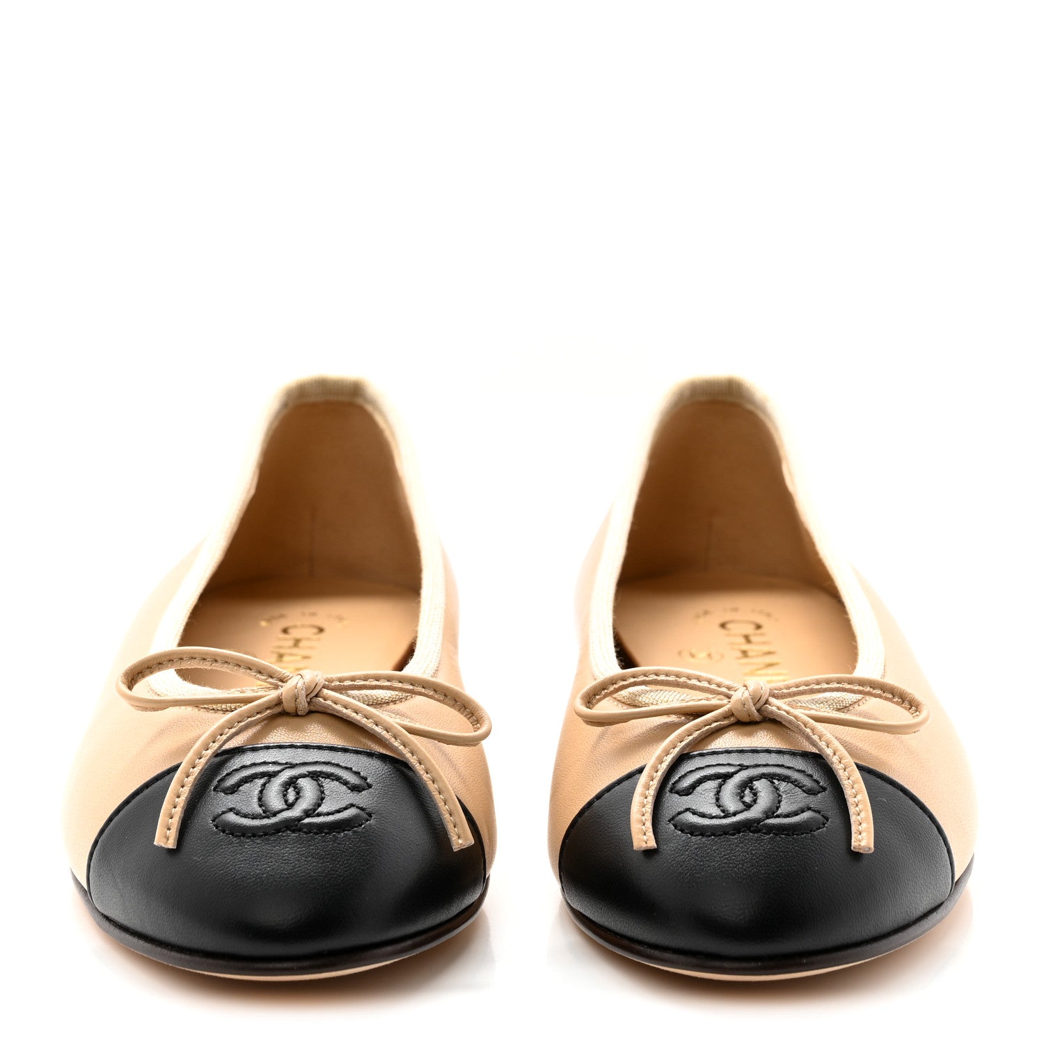 Chanel Lambskin Cap Toe CC Ballerina Flats 35.5 Dark Beige Black 2 of 13
