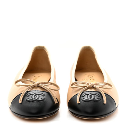 Chanel Lambskin Cap Toe CC Ballerina Flats 35.5 Dark Beige Black 2 of 13