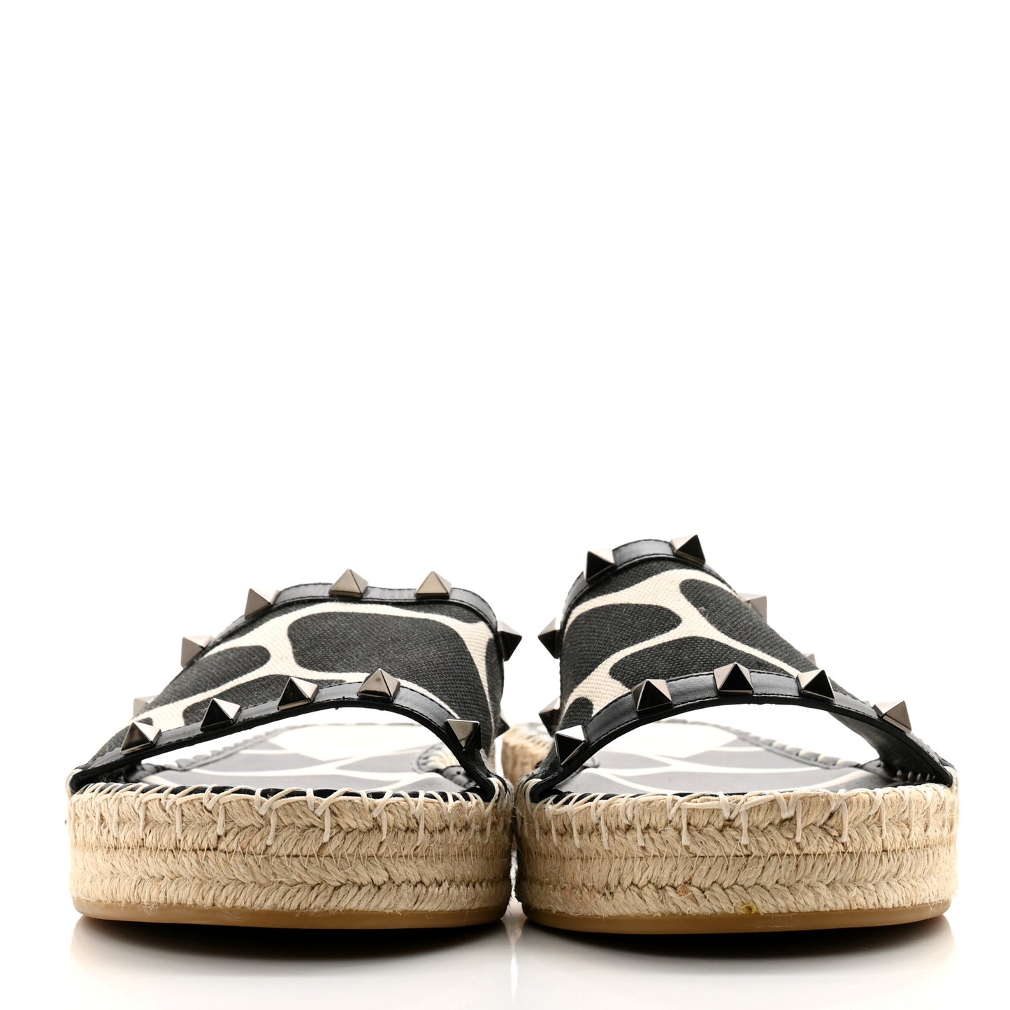 Canvas Giraffe Rockstud Espadrille Flat Slide Sandals 39 Black White