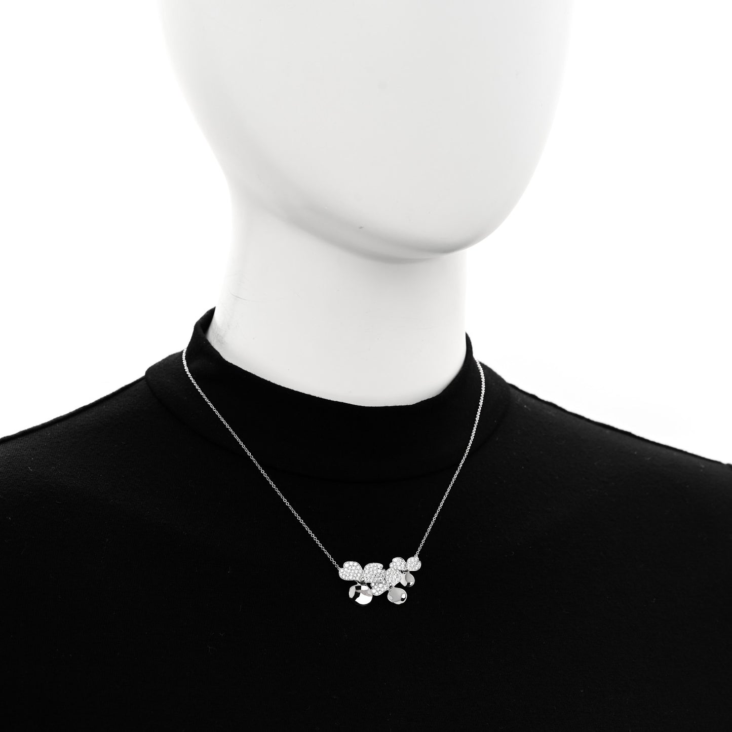 Platinum Diamond Mini Paper Flowers Cluster Pendant Necklace