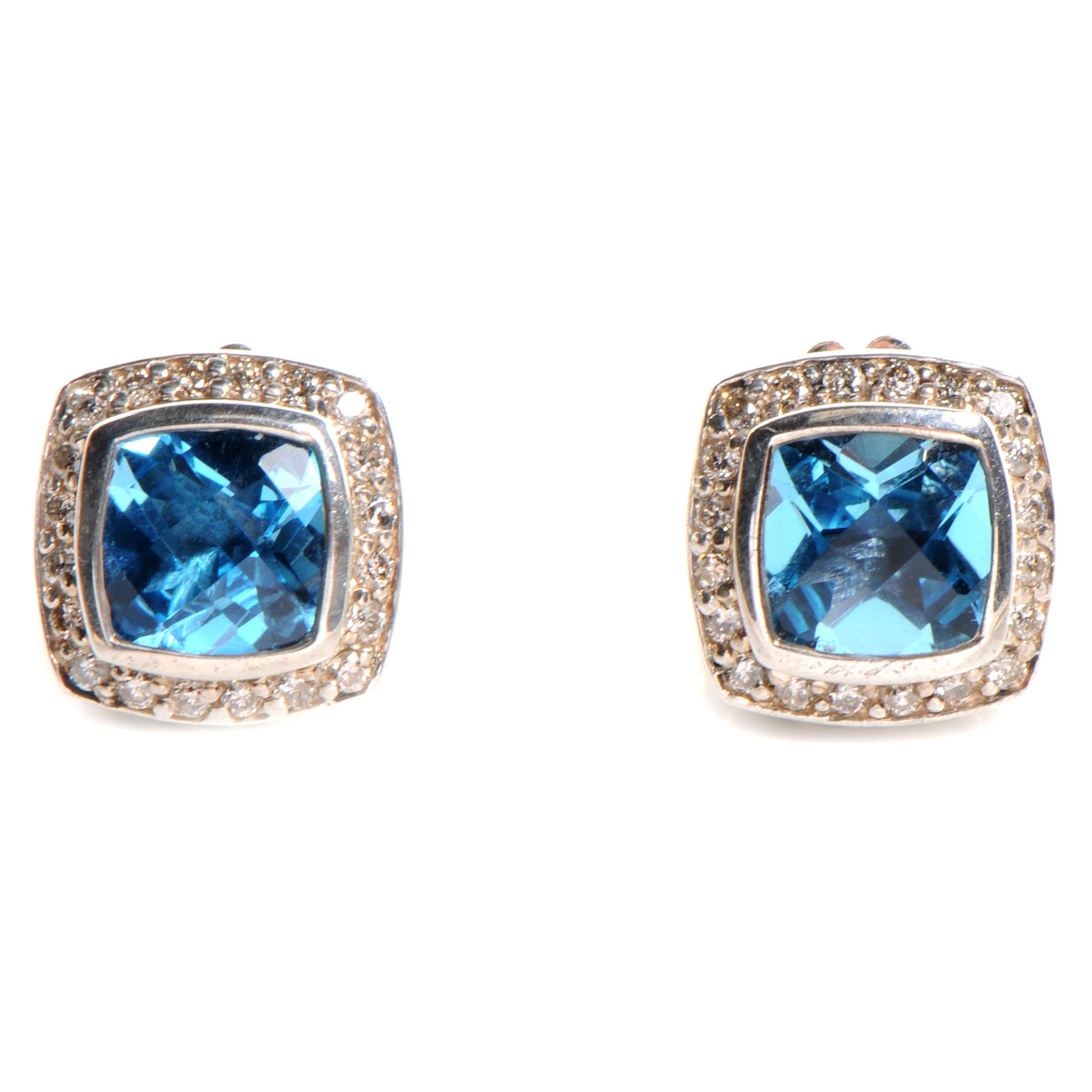 David Yurman Sterling Silver Diamond Blue Topaz 7mm Petite Albion Earrings 1 of 6
