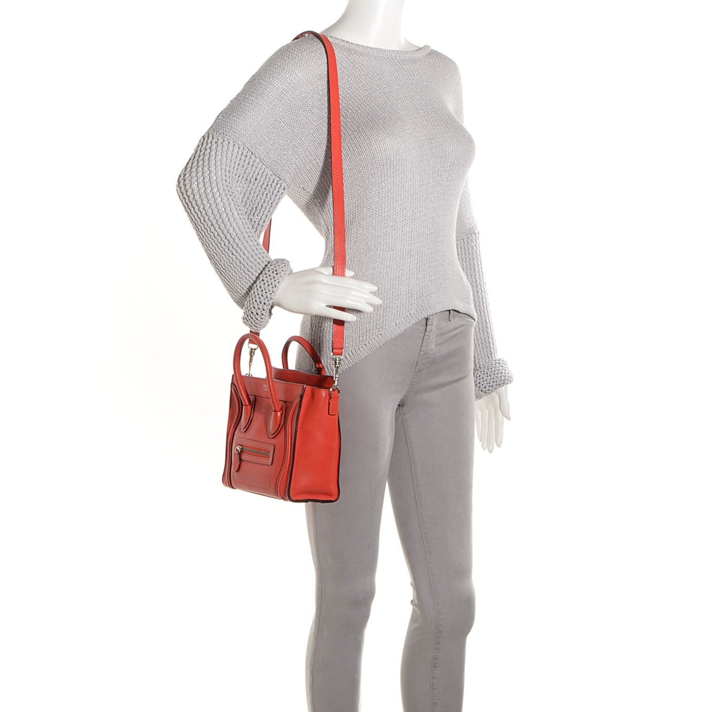 Drummed Calfskin Nano Luggage Vermillion
